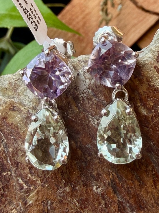 925 Sterling Silver Jewelry - Gorgeous AAA Pink & Green Amethyst 9.00 CTW Rhodium Over 925 Silver Earrings